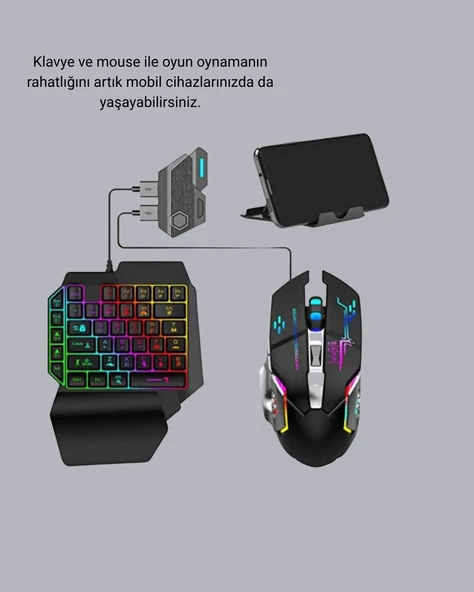 5in1 Mobil Oyun Kiti Bluetooth 5.3 Mini RGB Klavye Mouse Dönüştürücü Seti - Resim 5