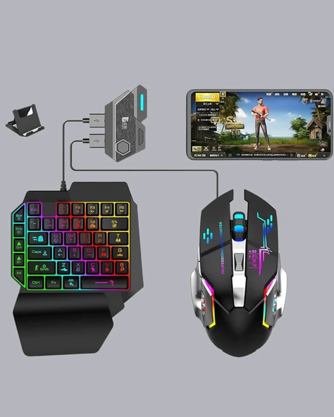 Mobil Gaming Oyun Seti 5in1 X8 Pro Çipset RGB Klavye Mouse Telefon Tutucu - Resim 4