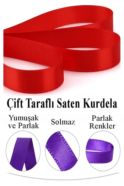 Açık Yeşil Kurdele Saten 2 Cm 10 Metre 2 Adet Saten Kurdela Parlak Hediye ve Süsleme Şeridi Süs Paketleme Çiçek Saç El - Resim 4