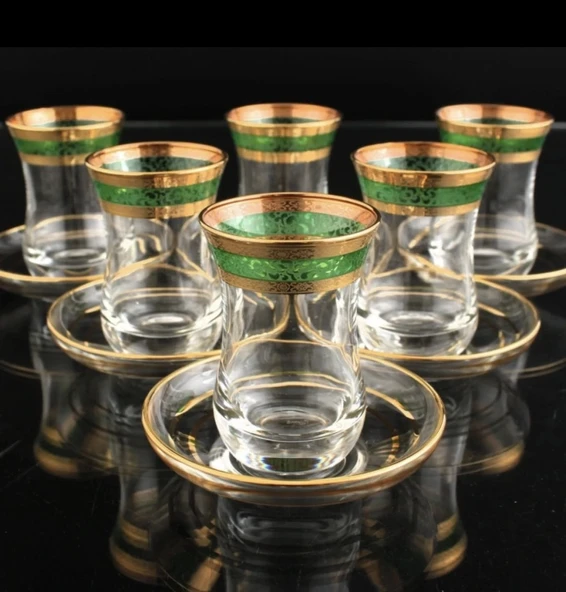 561-201 ÇAY TAKIMI ORGANİK BOYA EBY ALMAS ALTIN DEKOR 6 KİŞİLİK 12 PARÇA - Resim 2