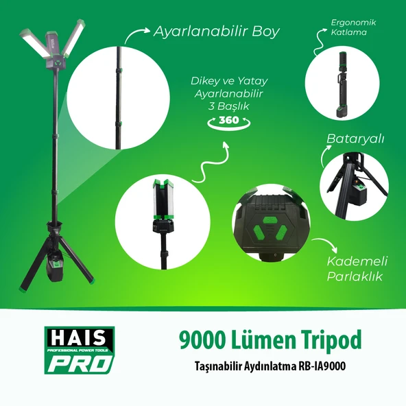Hais Pro Taşınabilir Tripod Aydınlatma - 9000 Lümen - Resim 3