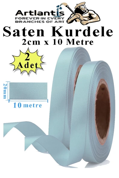 Açık Mavi Kurdele Saten 2 Cm 10 Metre 2 Adet Saten Kurdela Parlak Hediye ve Süsleme Şeridi Süs Paketleme Çiçek Saç El ürün görseli 1