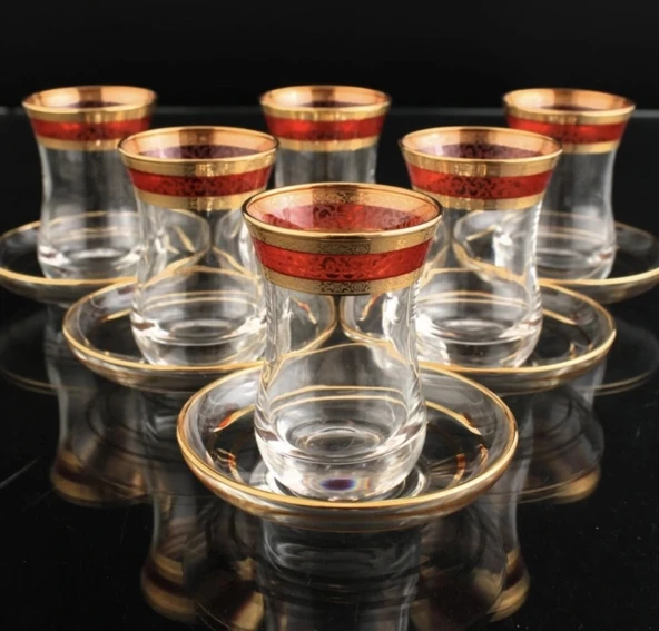 561-201 ÇAY TAKIMI ORGANİK BOYA EBY ALMAS ALTIN DEKOR 6 KİŞİLİK 12 PARÇA ürün görseli 1