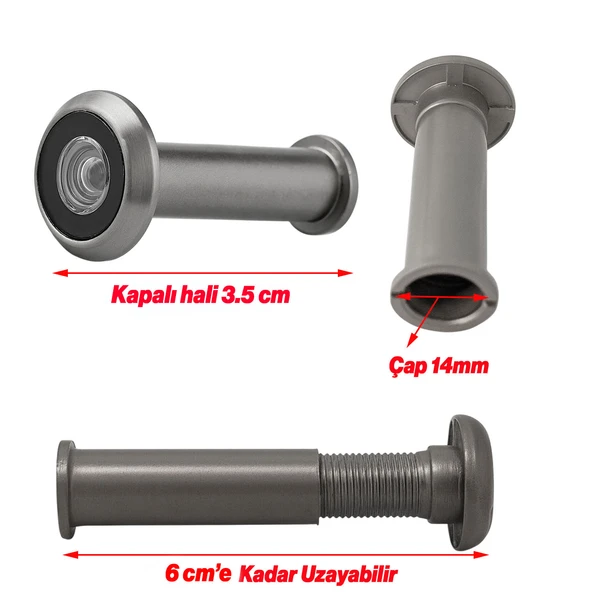 Kapı Dürbünü Kısa 35-60 mm 14 mm Delik Çapı Güvenlik Gözetleme Aparatı Metal Gövde Saten Renk - Resim 2