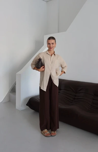 Tek cepli müslin gömlek bej pt - Resim 3