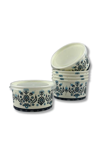 Mavi Karton Kağıt Çorba-aşure-tatlı-dondurma-yemek Kasesi -14 Oz Plastik Kapaklı Kase - Resim 2