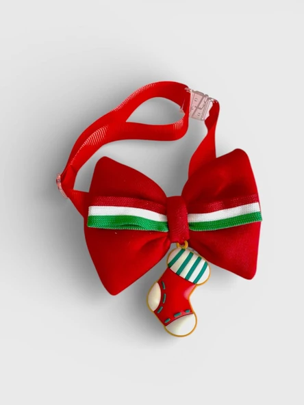 Socks Xmass Köpek Papyon Tasması |  Yeşil Kırmızı Fiyonk Boyun Aksesuarı | Noel Temalı Köpek Süsü | Orta ve Büyük Irklar İçin - Resim 2