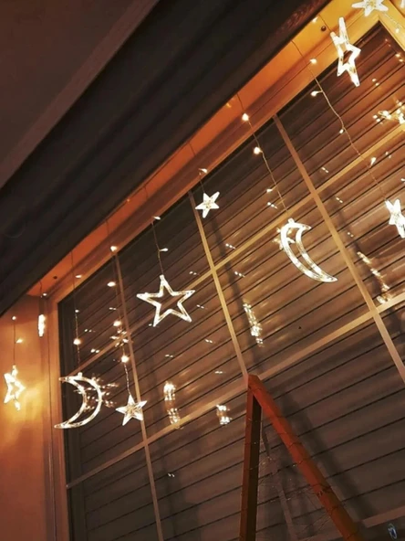 Sarkıt Ledli Ay Yıldız Perde Led Işık 3 Metre Yılbaşı Işığı Led Işık Saçak Led Yılbaşı Perde Ledi  Birbirine Eklenebilir - Resim 2
