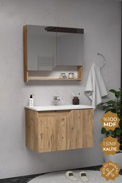 Teta Home Napoli 65 Cm Mdf Banyo Dolabı Seti  Atlantik Çam ürün görseli 1