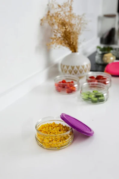 12'li Premium Kahvaltılık Seti 410 cc Renkli Plastik Kapaklı Cam Saklama Kabı, Hava Geçirmez - Resim 6