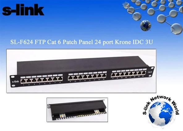 S-Link SL-F624 24 Lü UTP CAT6 Patch Panel ürün görseli 1