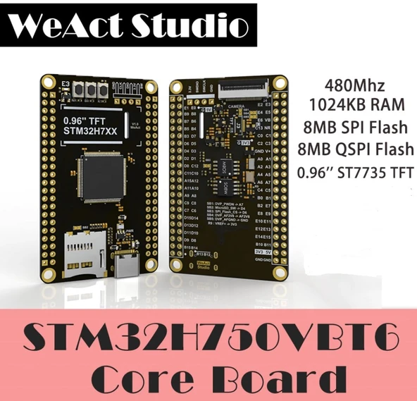 WeAct Studio STM32H750VBT6 Geliştirme Kartı Kit - 0.96" ST7735 TFT LCD, OV7725 Kamera Modülü, 8MB QSPI Flash, 8MB SPI Flash - Resim 2