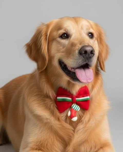 Socks Xmass Köpek Papyon Tasması |  Yeşil Kırmızı Fiyonk Boyun Aksesuarı | Noel Temalı Köpek Süsü | Orta ve Büyük Irklar İçin ürün görseli 1