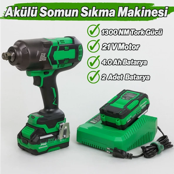 Profesyonel Akülü Somun Sıkma Makinesi 1300 NM 21V 4.0Ah Yüksek Tork Güçlü Darbeli - Resim 2