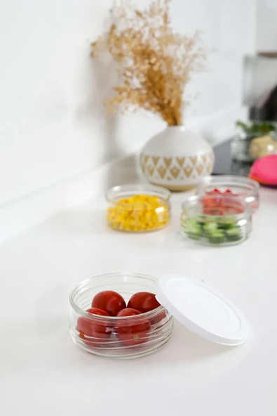 12'li Premium Kahvaltılık Seti 410 cc Beyaz Plastik Kapaklı Cam Saklama Kabı, Hava Geçirmez - Resim 7