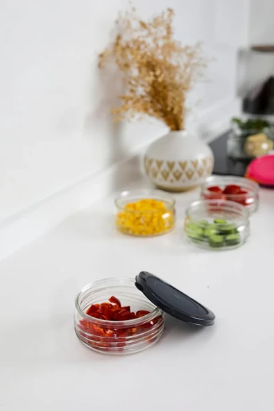 12'li Premium Kahvaltılık Seti 410 cc Gri Plastik Kapaklı Cam Saklama Kabı, Hava Geçirmez - Resim 6