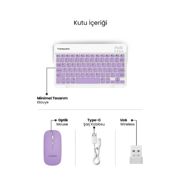 Mor Kablosuz Klavye Ve Mouse Seti - Resim 3