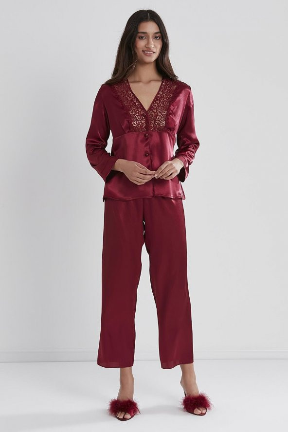 Pierre Cardin 6955 Kadın İpek Saten Güpürlü 6'lı Set Çeyiz Takım - 11