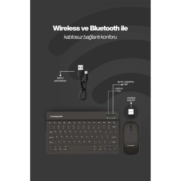 Siyah Kablosuz Klavye Ve Mouse Seti - Resim 3