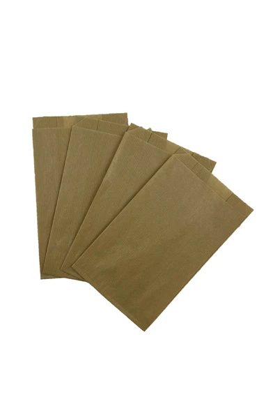 Küçük Boy Kraft-Şamua Çizgili Kese Kağıdı, Hediye Paketi 12x20,5cm Düz Renk - Resim 3