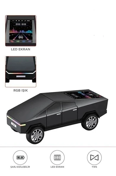 D68 Cyber Model Araba Tasarımlı Bluetooth Hoparlör 15w Güçlü Ses Rgb Led /tws/usb Siyah ürün görseli 1