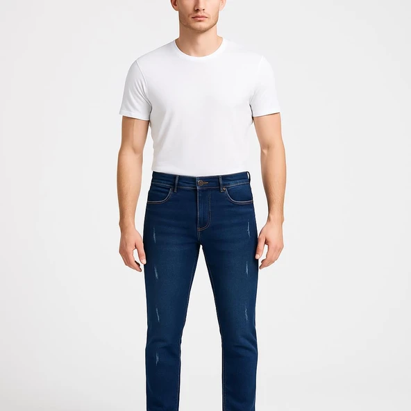 Erkek Slim Fit Dar Paça Esnek Likralı Denim Jeans Kot Pantolon - 7410 - Resim 11