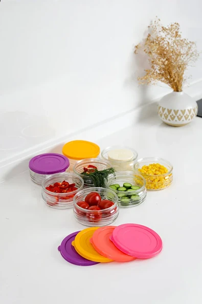 8'li Premium Kahvaltılık Seti 410 cc Renkli Plastik Kapaklı, Cam Saklama Kabı, Hava Geçirmez - Resim 5