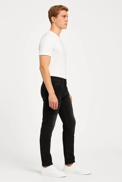 Erkek Slim Fit Dar Paça Esnek Likralı Denim Jeans Kot Pantolon - 7410 - Resim 3