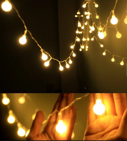 3m 20 LED Beyaz Top Gün Işığı Pilli 2 Kademeli - Resim 3