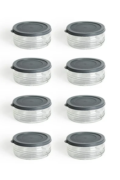 8'li Premium Kahvaltılık Seti 410 cc Gri Plastik Kapaklı, Cam Saklama Kabı, Hava Geçirmez ürün görseli 1