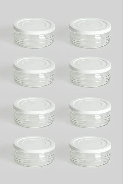 8'li Premium Kahvaltılık Seti 410 cc Beyaz Plastik Kapaklı, Cam Saklama Kabı, Hava Geçirmez ürün görseli 1