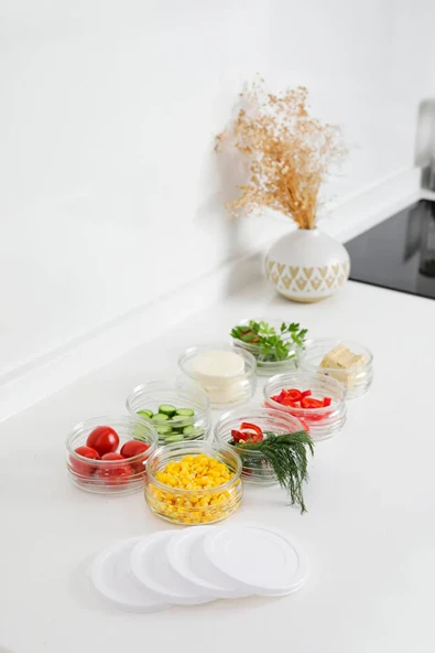 8'li Premium Kahvaltılık Seti 410 cc Beyaz Plastik Kapaklı, Cam Saklama Kabı, Hava Geçirmez - Resim 3