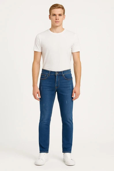 Erkek Slim Fit Dar Paça Esnek Likralı Denim Jeans Kot Pantolon - 7410 - Resim 5
