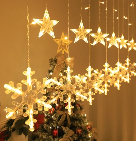 Kar Tanesi Saçaklı Dekoratif Gün Işığı Led 3 Metre Parti Kutlama Dekor Süsleme Yılbaşı Led 8 Mod Gün ürün görseli 1