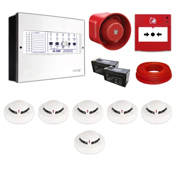 Mavigard Maxlogic 6’lı Konvansiyonel Yangın Alarm Seti 100 Metre Kablo Dahil ürün görseli 1