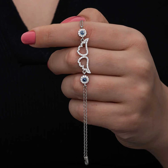 925 Ayar Gümüş Nazarlı Melek Kanadı Kadın Bileklik ürün görseli 1