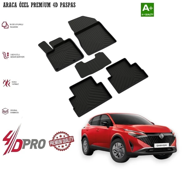 NİSSAN QASHQAİ 2021 2022 2023 2024 2025 2026 2027 (DİZEL & BENZİN) 4-D HAVUZLU KAUÇUK PASPAS SİYAH ürün görseli 1