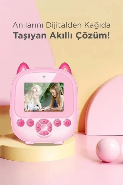 Dijital Video Fotoğraf App Destekli Çocuk Kamerası Termal Resim Kağıt Baskılı Yazıcı Pembe - Resim 2