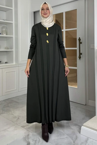 Yaprak Triko Elbise Haki ürün görseli 1