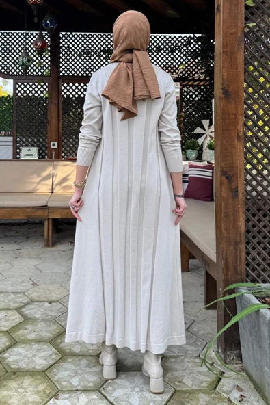 Biricik Kemerli Triko Elbise Taş - Resim 5