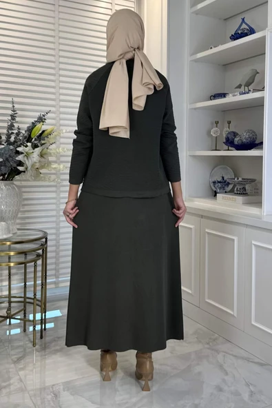 Melis Çelik Örme Triko Takım Haki - Resim 4