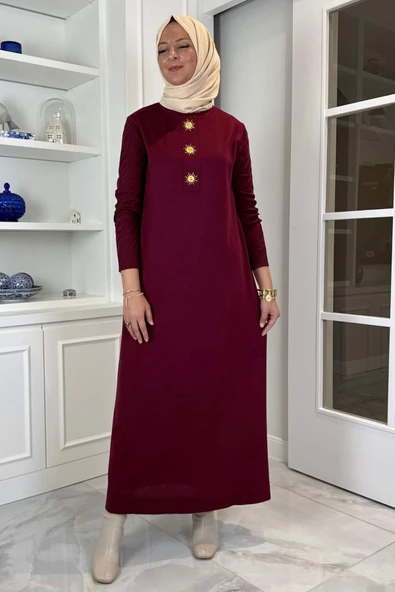 Güneş Triko Elbise Bordo - Resim 3