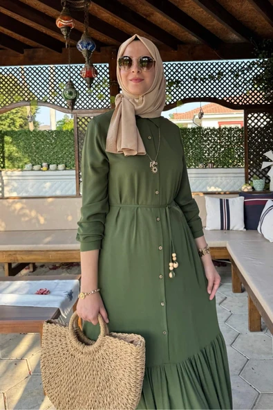 Süreyya Gömlek Elbise Haki - Resim 2