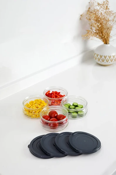 4'lü Premium Kahvaltılık Seti 410 cc Gri Plastik Kapaklı, Cam Saklama Kabı, Hava Geçirmez - Resim 4