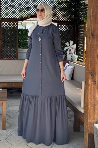 Süreyya Gömlek Elbise Antrasit - Resim 5