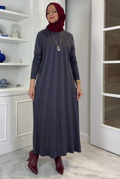 Beyza Fitilli Triko Elbise Antrasit ürün görseli 1