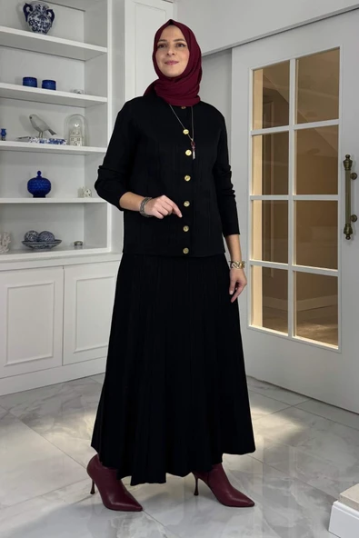 Defne Çelik Örme Triko Takım Siyah - Resim 3