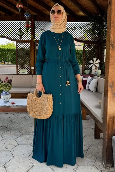 Süreyya Gömlek Elbise Petrol Mavisi - Resim 2