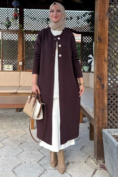 Sinem Çelik Örme Triko Hırka Acı Kahve ürün görseli 1