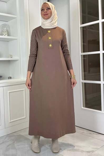 Güneş Triko Elbise Sütlü Kahve - Resim 6